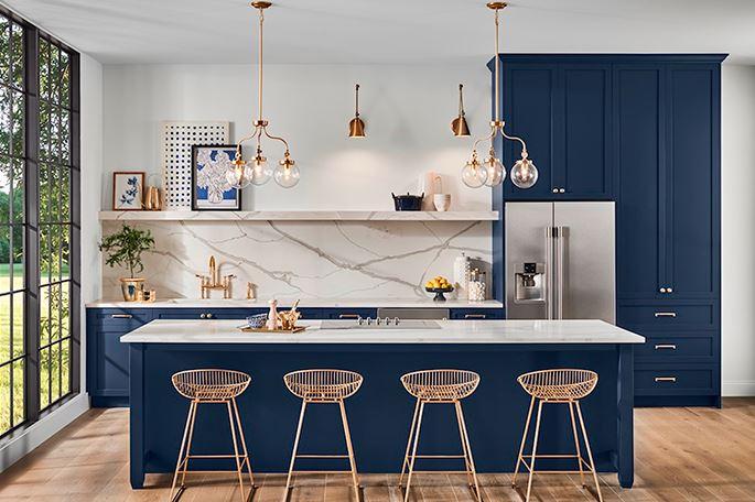 kitchen with blue cabinets