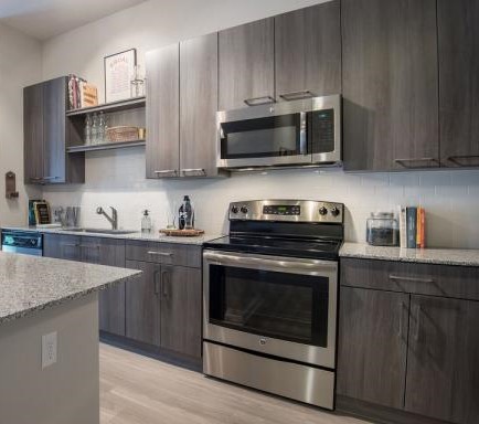 Kitchen with frameless cabinets installed